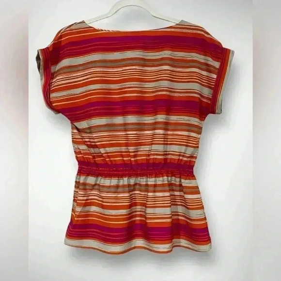 Banana Republic Womens Blouse Size Small Red Pink White Stripes Elastic Waist - Picture 2 of 8